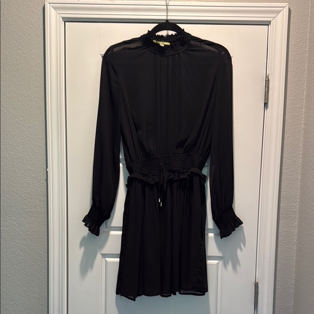 Gianni Bini Sheer Black Dress with Bishop Sleeves
